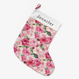 Grande Chaussette De Noël Roses Fleurs Roses Roses Chics Noël