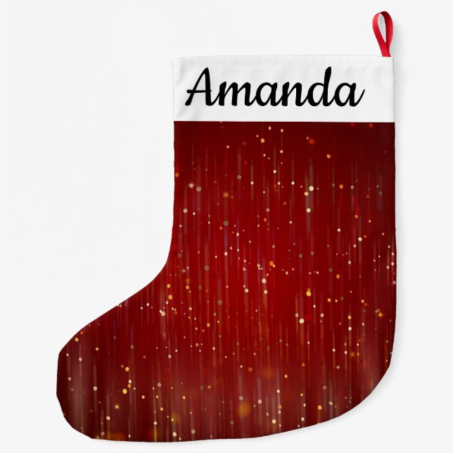Grande Chaussette De Noël Rouge avec étincelles d'or (Dos)