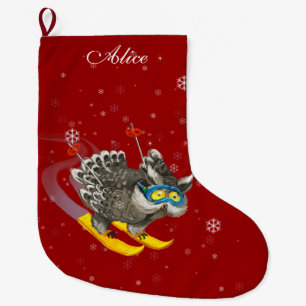 Grande Chaussette De Noël Rouge de ski personnalisé de hibou