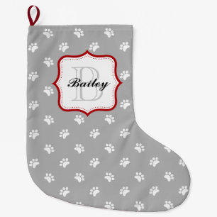 Grande Chaussette De Noël Rouge gris Nom personnalisé de l'animal de compag