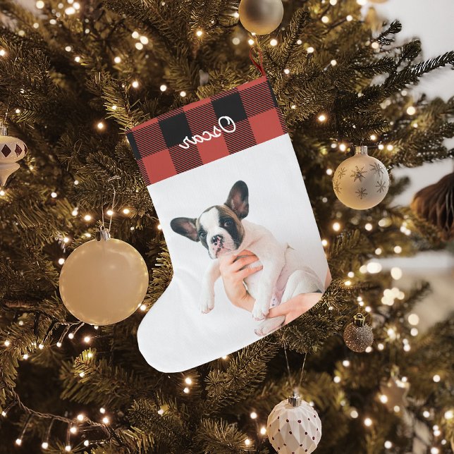 Grande Chaussette De Noël Rouge moderne Plaid & Nom Grand Stocking de Noël (Créateur téléchargé)