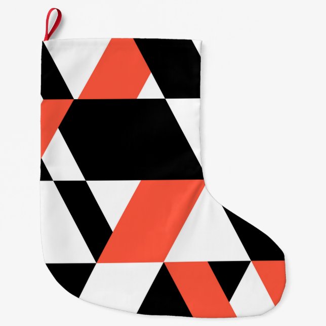 Grande Chaussette De Noël Rouge-noir, moderne, tendance, conception géométri (Devant)