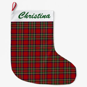 Grande Chaussette De Noël Rouge Plaid Design Grand Stocker de Noël
