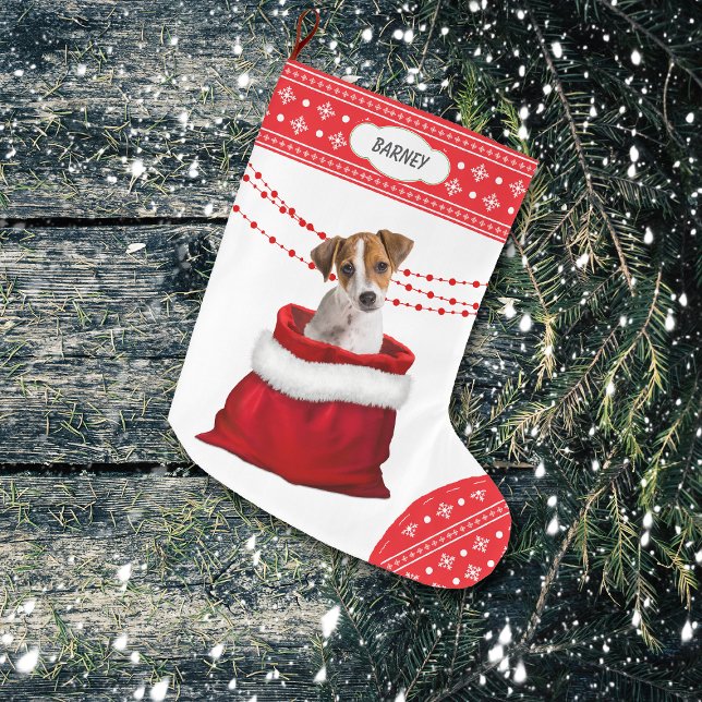 Grande Chaussette De Noël Sac cadeau Jack Russell Terrier Snowflake Bordure (Créateur téléchargé)