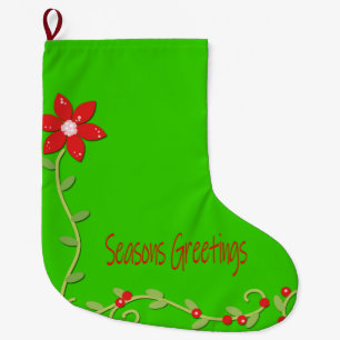 Grande Chaussette De Noël Salutations de Noël Poinsettia verte