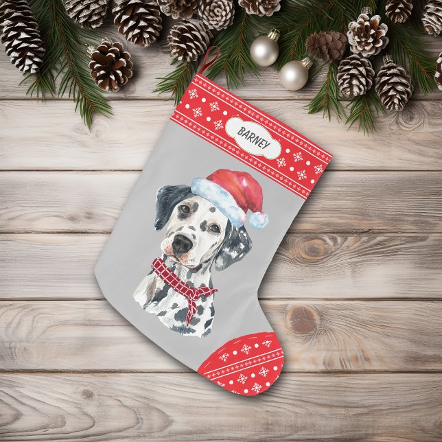 Grande Chaussette De Noël Santa Hat Dalmatie Flocon de neige frontière (Créateur téléchargé)