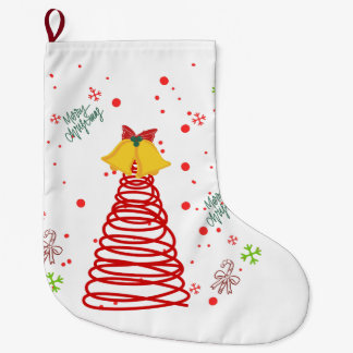 Grande Chaussette De Noël Sapin de Noël en spirale et motif de cloches