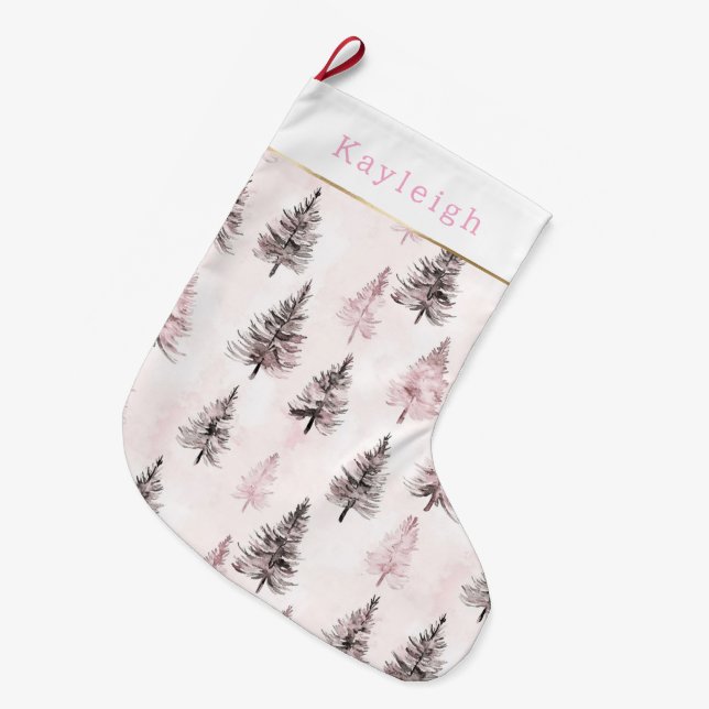 Grande Chaussette De Noël Sapins de Noël roses (Devant (Accrochage))