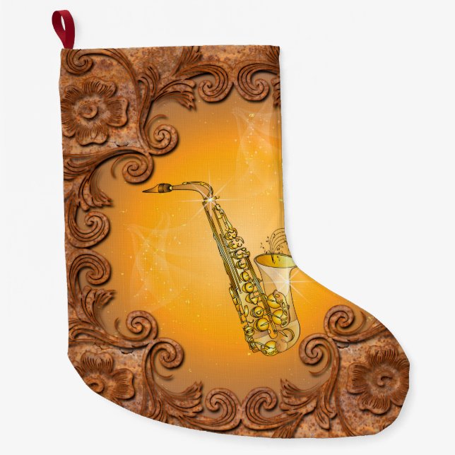 Grande Chaussette De Noël Saxophone avec des idées fortes (Devant)