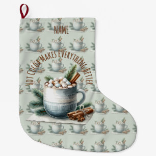 Grande Chaussette De Noël Scène de cacao marshmallow d'hiver cosy