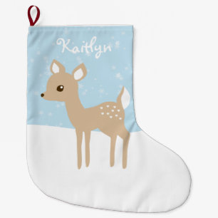 Grande Chaussette De Noël Scène douce d'hiver de faon