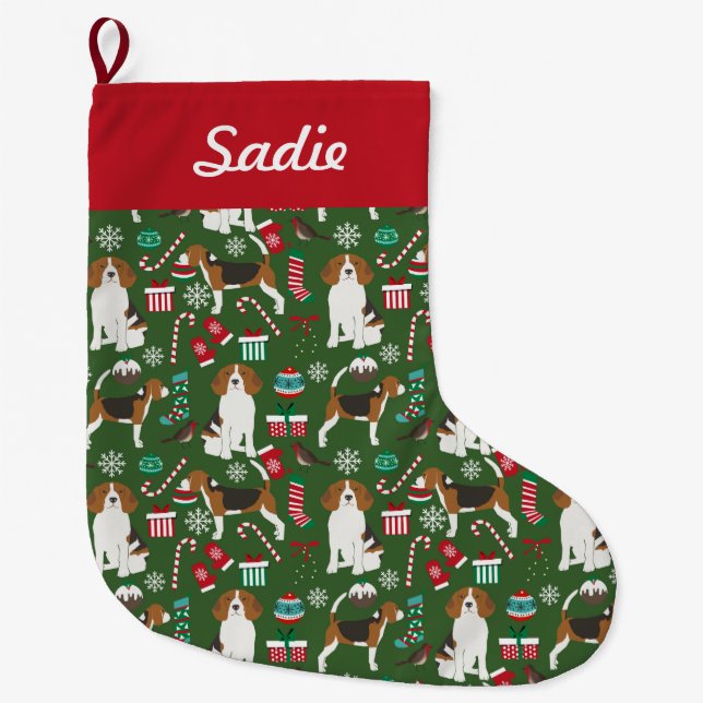 Grande Chaussette De Noël Séjour de Noël Beagle (Devant)
