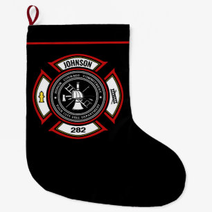 Grande Chaussette De Noël Service d'incendie AJOUTER LE NOM Pompier Insigne 