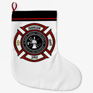 Grande Chaussette De Noël Service d'incendie AJOUTER LE NOM Pompier Insigne 