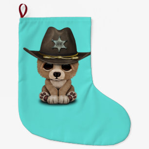 Grande Chaussette De Noël Shérif mignon de CUB d'ours de bébé