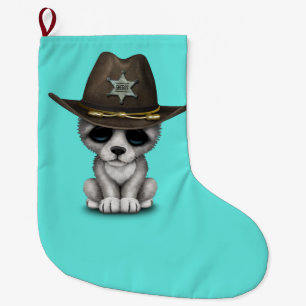 Grande Chaussette De Noël Shérif mignon de loup de bébé
