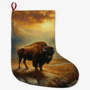 Grande Chaussette De Noël Silhouette du coucher de soleil de bison de buffle