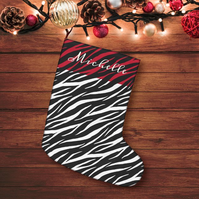 Grande Chaussette De Noël Simple Zebra Print Black White Cute Modern Motif (Créateur téléchargé)