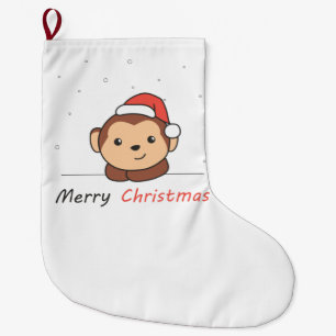 Grande Chaussette De Noël Singe Noël Neige Hiver Animaux Singes