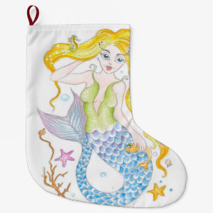 Grande Chaussette De Noël Sirène blonde mignonne