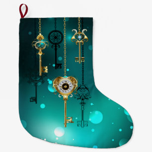 Grande Chaussette De Noël Skeleton Keys on Green Background