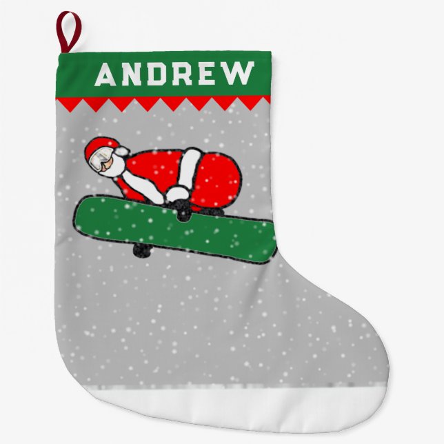 Grande Chaussette De Noël Snowboard Snowboardeur cadeau de vacances (Devant)