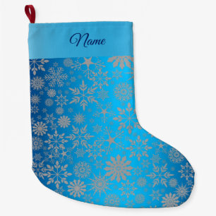 Grande Chaussette De Noël Snowflakes Blue Holiday Stocking