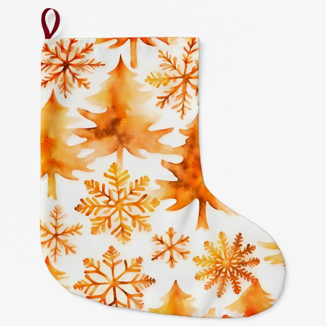 Grande Chaussette De Noël Snowflakes Gold Arbres de vacances (Devant)