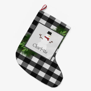 Grande Chaussette De Noël Snowman Buffalo Plaid Stocking