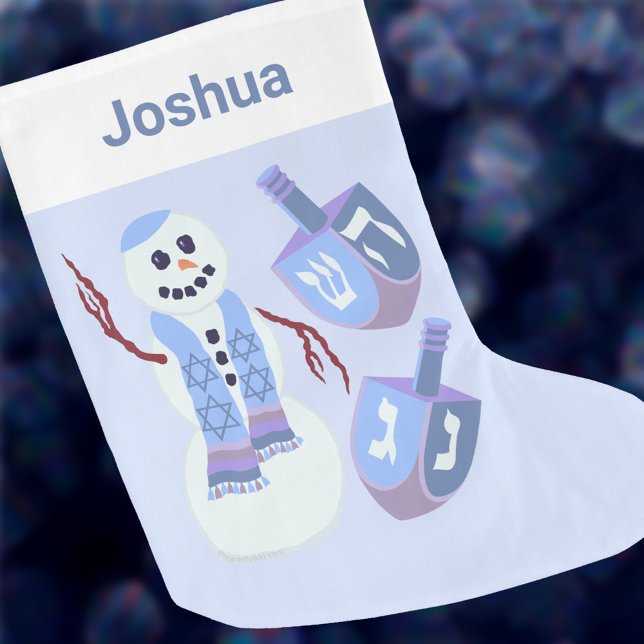 Grande Chaussette De Noël Snowman Dreidels Hanoukka Pour Enfants Chrismukkah (It's easy to add a name to these snowman & dreidels Hanukkah stockings for interfaith families)