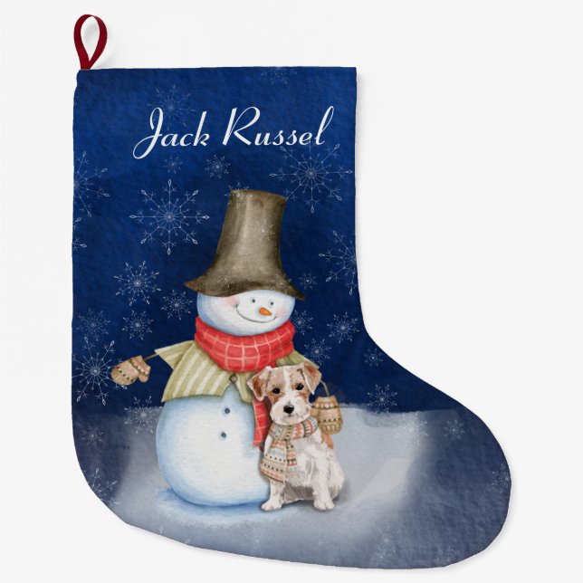 Grande Chaussette De Noël Snowman et chien - Jack Russell Terrier  (Devant)