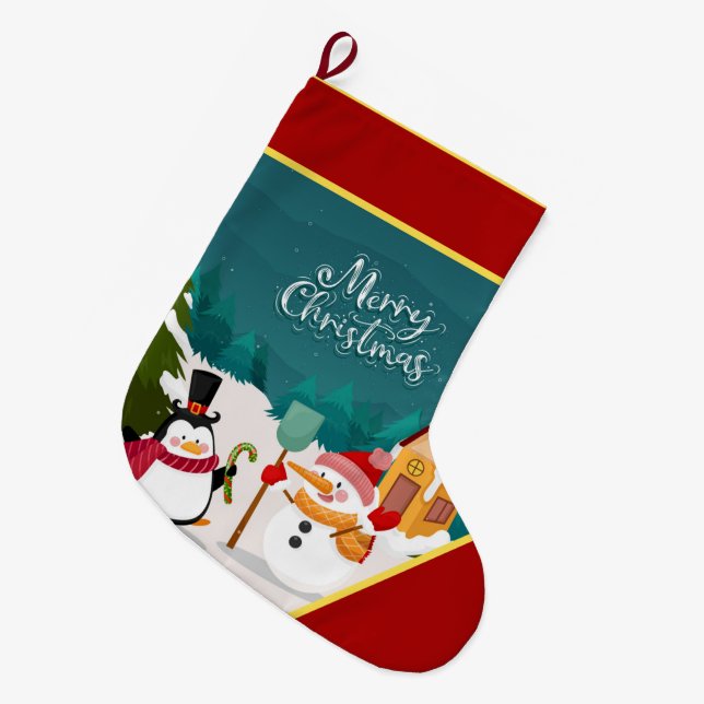 Grande Chaussette De Noël Snowman et pingouin (Devant (Accrochage))