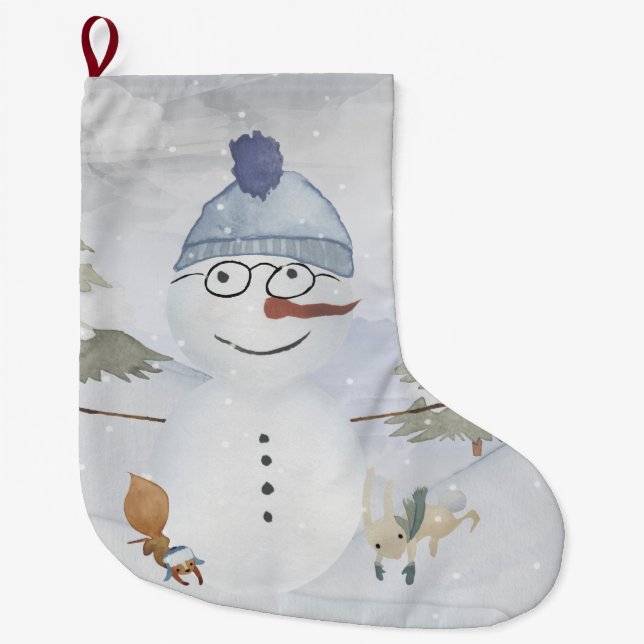 Grande Chaussette De Noël Snowman et Winter Woodland Friends (Devant)