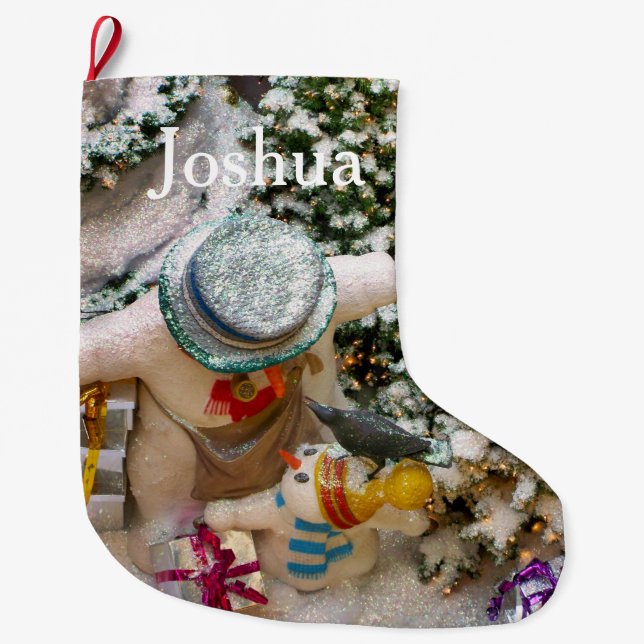 Grande Chaussette De Noël Snowman Famille de Noël Stocker (Devant)