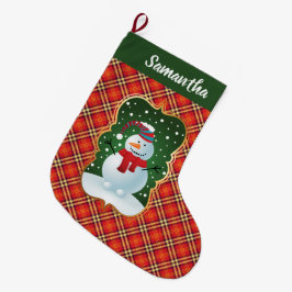 Grande Chaussette De Noël Snowman Plaid Festive Stocking