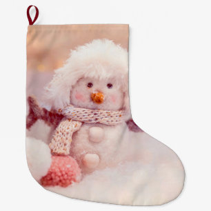 Grande Chaussette De Noël Snowman rose et blanc de Noël