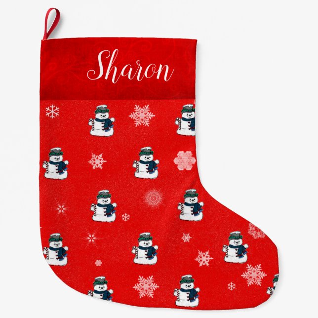 Grande Chaussette De Noël Snowmen et Snowflakes (Devant)