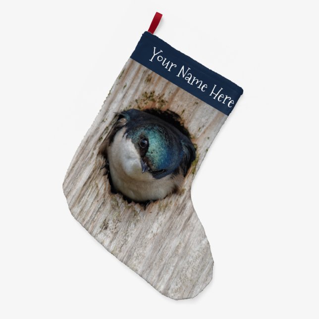 Grande Chaussette De Noël Songeur d&#x27;hirondelle d&#x27;arbre dans Nestbox (Devant (Accrochage))