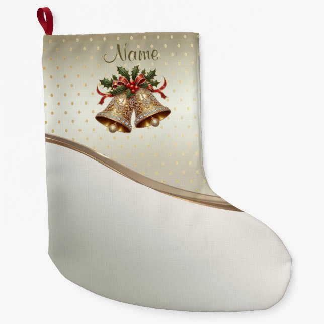 Grande Chaussette De Noël Sonnerie de Noël Or Stocker (Devant)