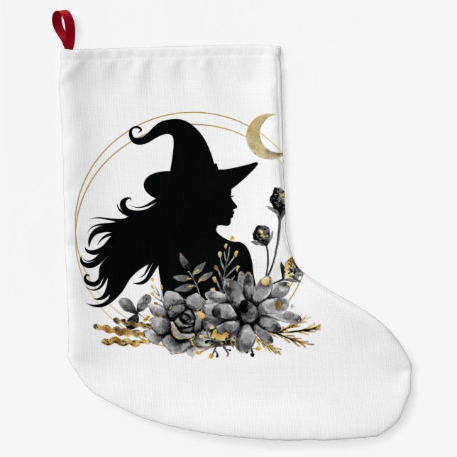 Grande Chaussette De Noël Sorcière d'Halloween contemporaine moderne (Devant)