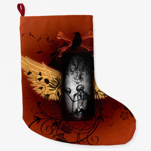 Grande Chaussette De Noël Squelette avec la corneille (Devant)