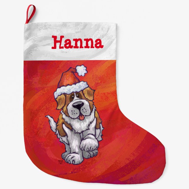 Grande Chaussette De Noël St Bernard Noël En Rouge (Devant)