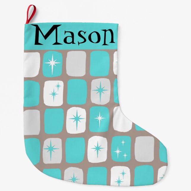 Grande Chaussette De Noël Starbursts Turquoise Retro (Devant)