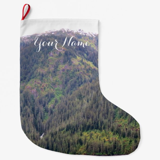 Grande Chaussette De Noël Stockage de forêt et de montagnes (Devant)
