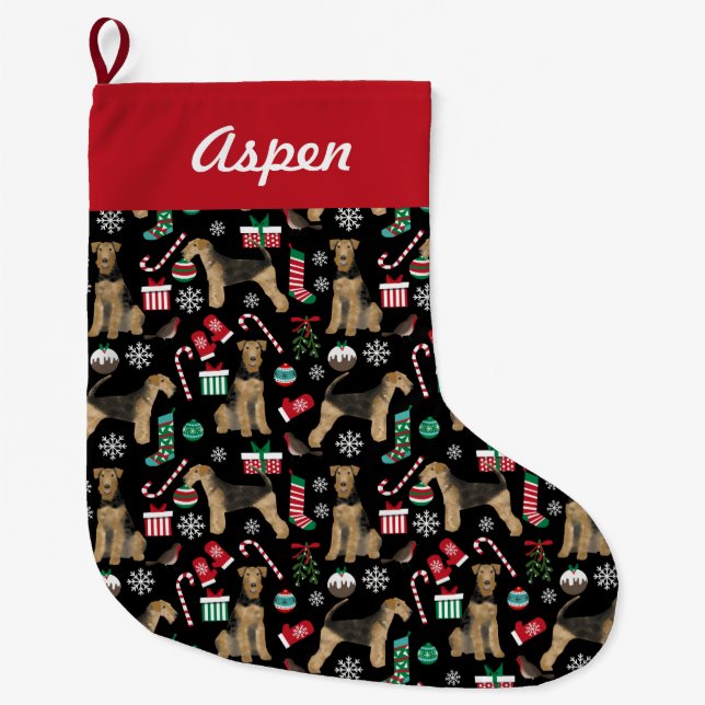 Grande Chaussette De Noël stockage de noël d' airedale (Devant)