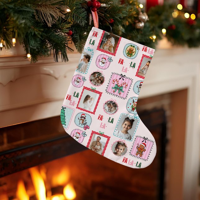 Grande Chaussette De Noël Stockage de photos de Noël personnalisées | Rose (Créateur téléchargé)