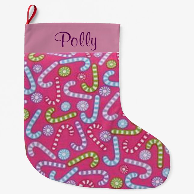 Grande Chaussette De Noël Stockage personnalisé des Sucres de canne (Devant)