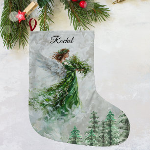 Grande Chaussette De Noël Stocker Angel Vert de Noël - Personnalisé