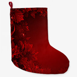 Grande Chaussette De Noël Stocker Floral Feuille Rouge