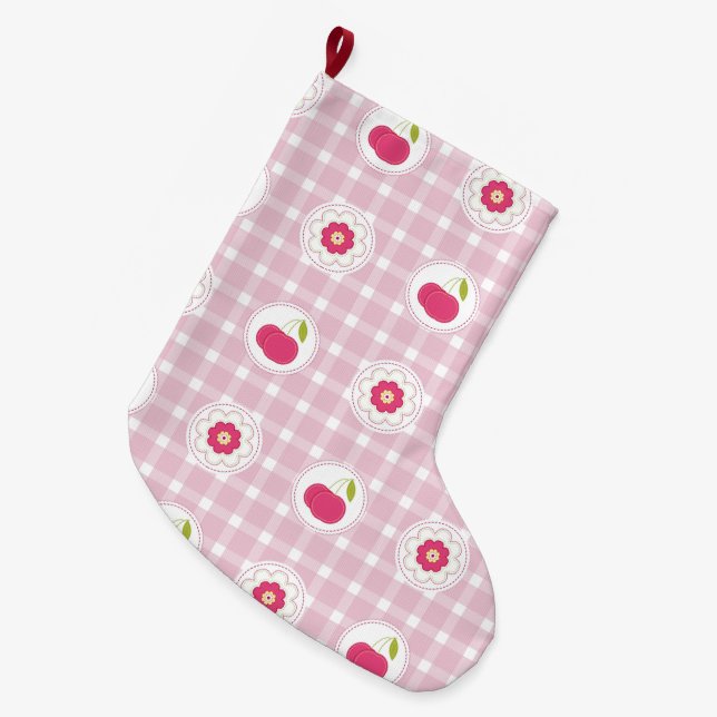 Grande Chaussette De Noël Stocker pour pique-nique cerise (Devant (Accrochage))
